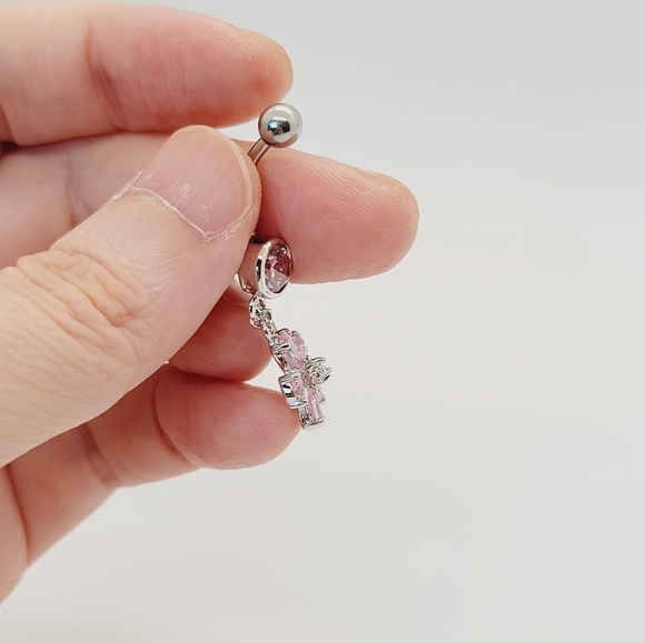 New Sterling Silver CZ Belly Button Navel Ring - Picture 3 of 4